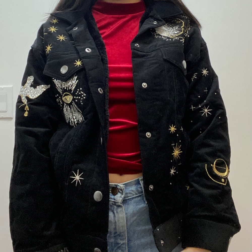 Black embroided jean jacket
